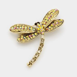 Topaz Dragonfly Pin Rhinestone Pave Crystal Brooch Bling Statement Accessory